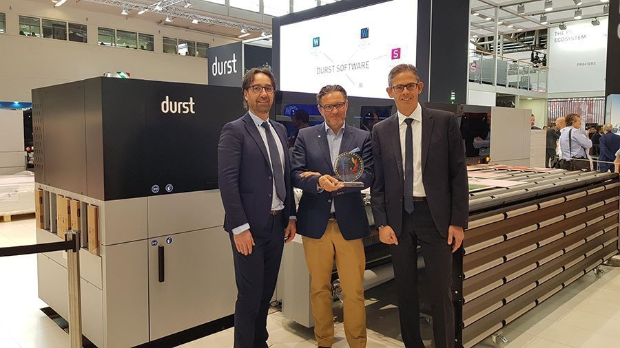 Award success (L-R): Durst's Andrea Riccardi, chief executive officer, Christoph Gamper and Christian Harder, global sales director, Large Format Printing and Fabrics