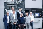 Fifth KBA RotaJET for decor printing to Swiss Krono During a visit to the Würzburg demo center: (back row, l-r) Ingo Lehnhoff, managing director Swiss Krono Tex Germany; Christoph Müller, management board member Koenig & Bauer; (front row, l-r) Bernd Hillebrand, sales manager Koenig & Bauer Digital & Webfed; Hendrik Hecht, managing director Swiss Krono Tex Germany; Frank Oldorff, project manager Swiss Krono Tex; Sebastian Dicke, product development Swiss Krono Tex; Oliver Baar, digital business development & marketing for Koenig & Bauer Digital & Webfed