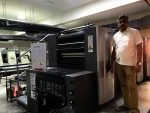 2020 sheetfed offset press manufacturers viability K Kanagaraj, managing partner, Classic Cards, with the news new Heidelberg SX 74 sheetfed offset press at his plant in Coimbatore. . Photo IPP