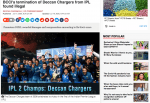 Deccan Chronicle wins Rs. 4,800 arbitration from BCCI The Deccan Chronicle reports on the arbitration award with a photo of the 2008 IPL championship winning Deccan Charger team Screen shot via Internet