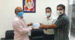 TOPA members generous donate for building Centre of Excellence C Ravinder Reddy, the president of TOPA, presenting a cheque of Rs. 10 lakhs to Dayakar Reddy national coordinator of TOPA and Radhakrishna, treasurer of TOPA