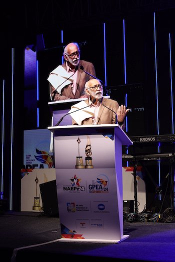 Naresh Khanna speaking at the NAEP 24 and GPEA 24 Awards in Mumbai on receiving the Viren Chhabra Print Leadership AwardPhoto AIFMP