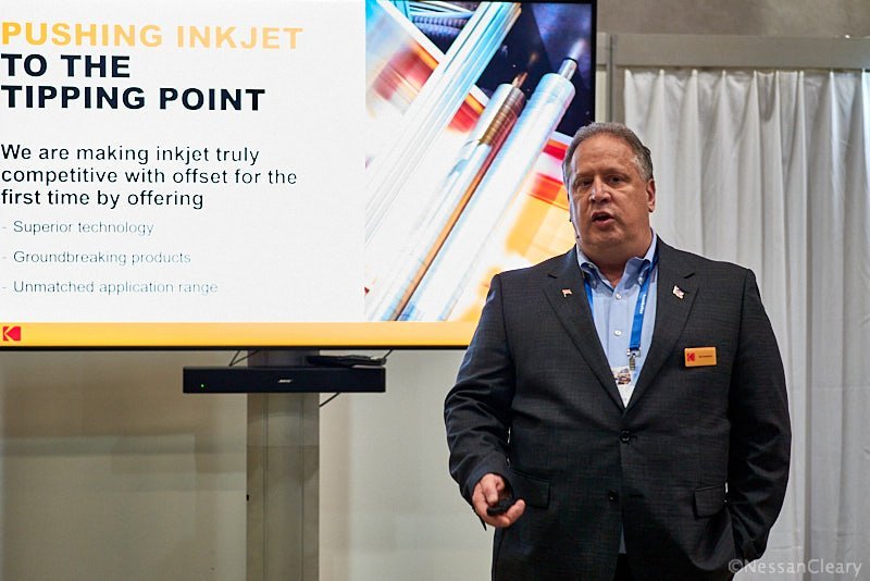 Jim Continenza, executive chairman and CEO of Eastman Kodak speaking at the Hunkeler Innovationdays 2023. Photo Nessan Cleary