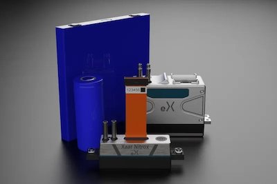 The eX heads with the cylindrical and prismatic battery cells for scale Photo Xaar