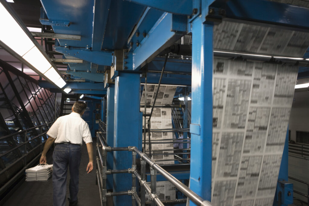Double-width newspaper press in the 1970s. Photo iStock