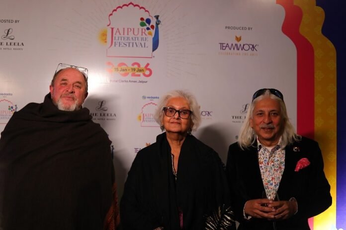(L-R)-William Dalrymple, Namita Gokhale, Sanjo K. Roy Jaipur Literature Festival
