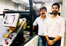 Spot Grafiks’ new Komori Enthrone G29 sheetfed offset press Sanjeev Vyas with his son Mr. Arpit Vyas with KOMORI Enthrone G29